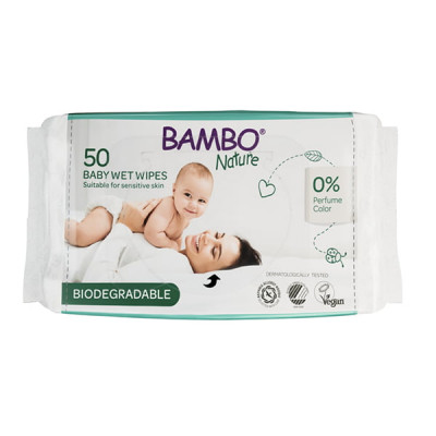 Παιδικά μωρομάντηλα βιοδιασπώμενα Bambo Nature - 50τεμ