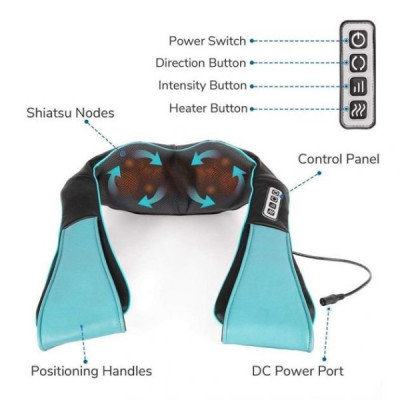 Συσκευή μασάζ Shiatsu 12V για Αντιμετώπιση του Πόνου στο Λαιμό, Αυχένα, Πλάτη με Θερμότητα – Υπέρυθρη Ακτινοβολία